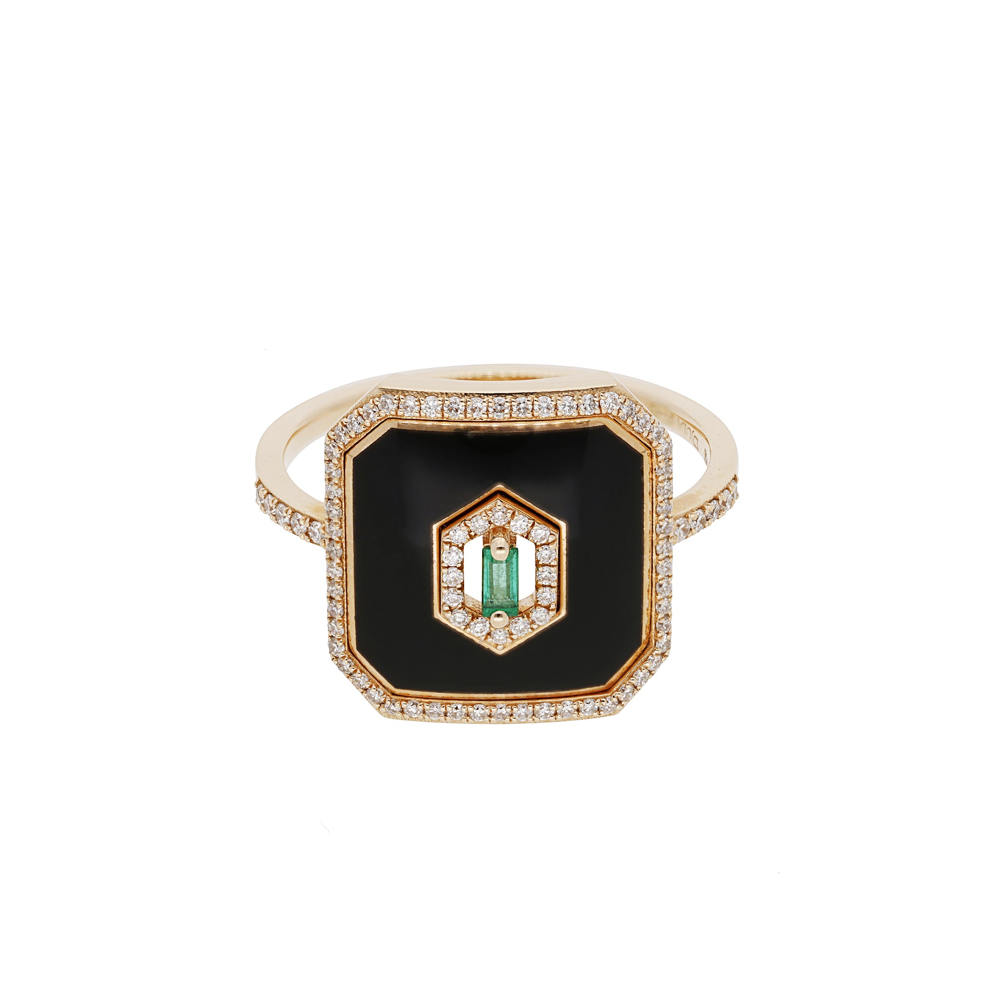 Noir Emeraude / Bague Square Email en Or rose 14K sertie de diamants - Noir Emeraude