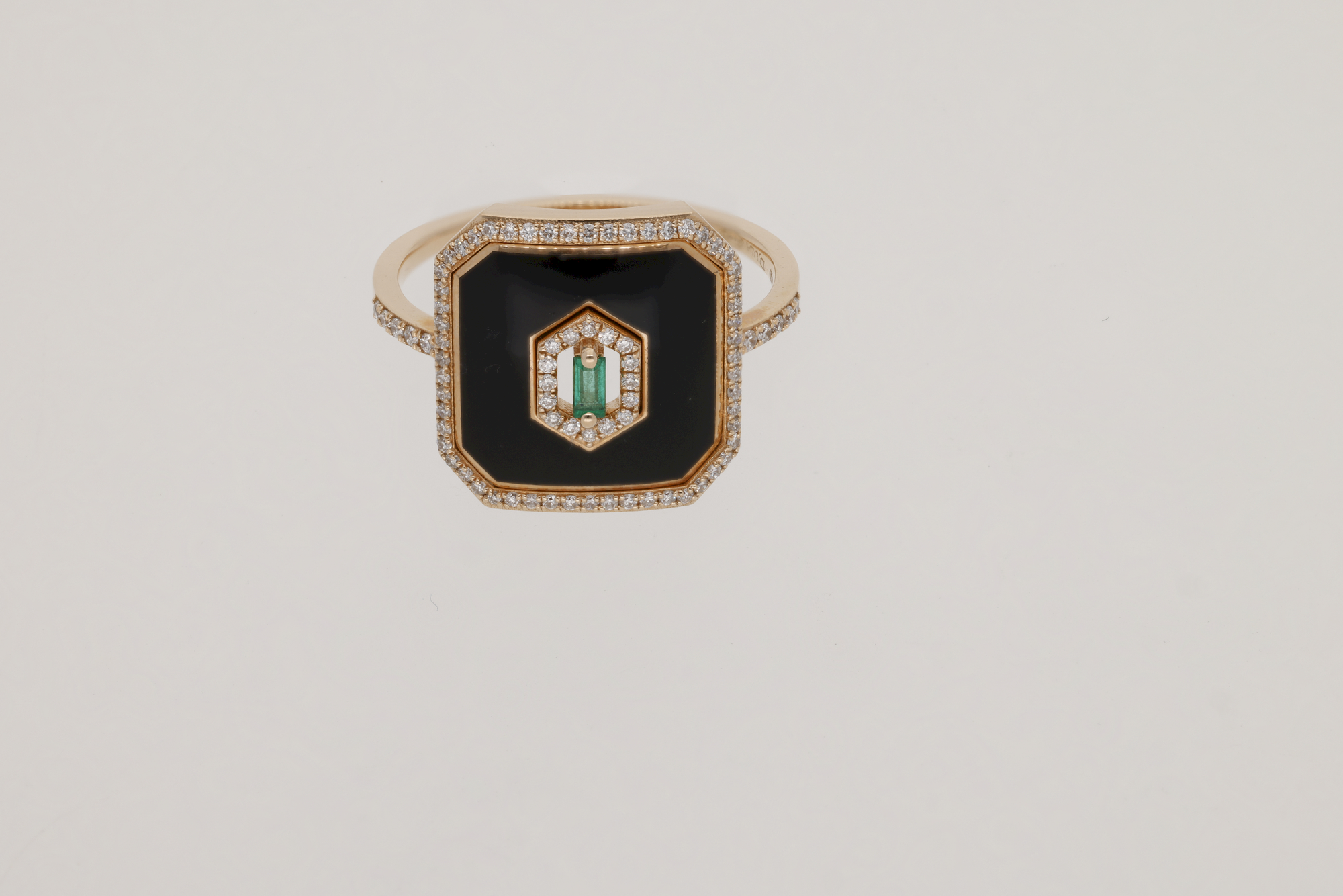 Noir Emeraude / Bague Square Email en Or rose 14K sertie de diamants - Noir Emeraude