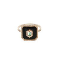 Bague Square Email en Or rose 14K sertie de diamants - Noir Emeraude