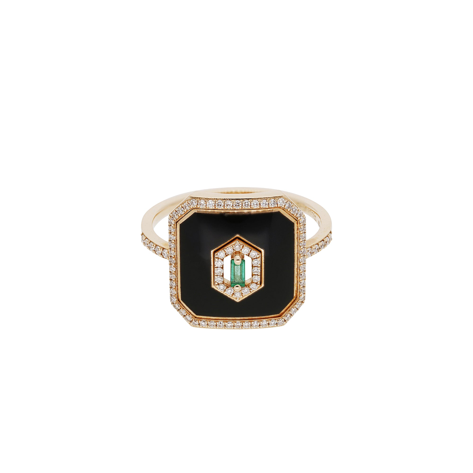 Bague Square Email en Or rose 14K sertie de diamants - Noir Emeraude