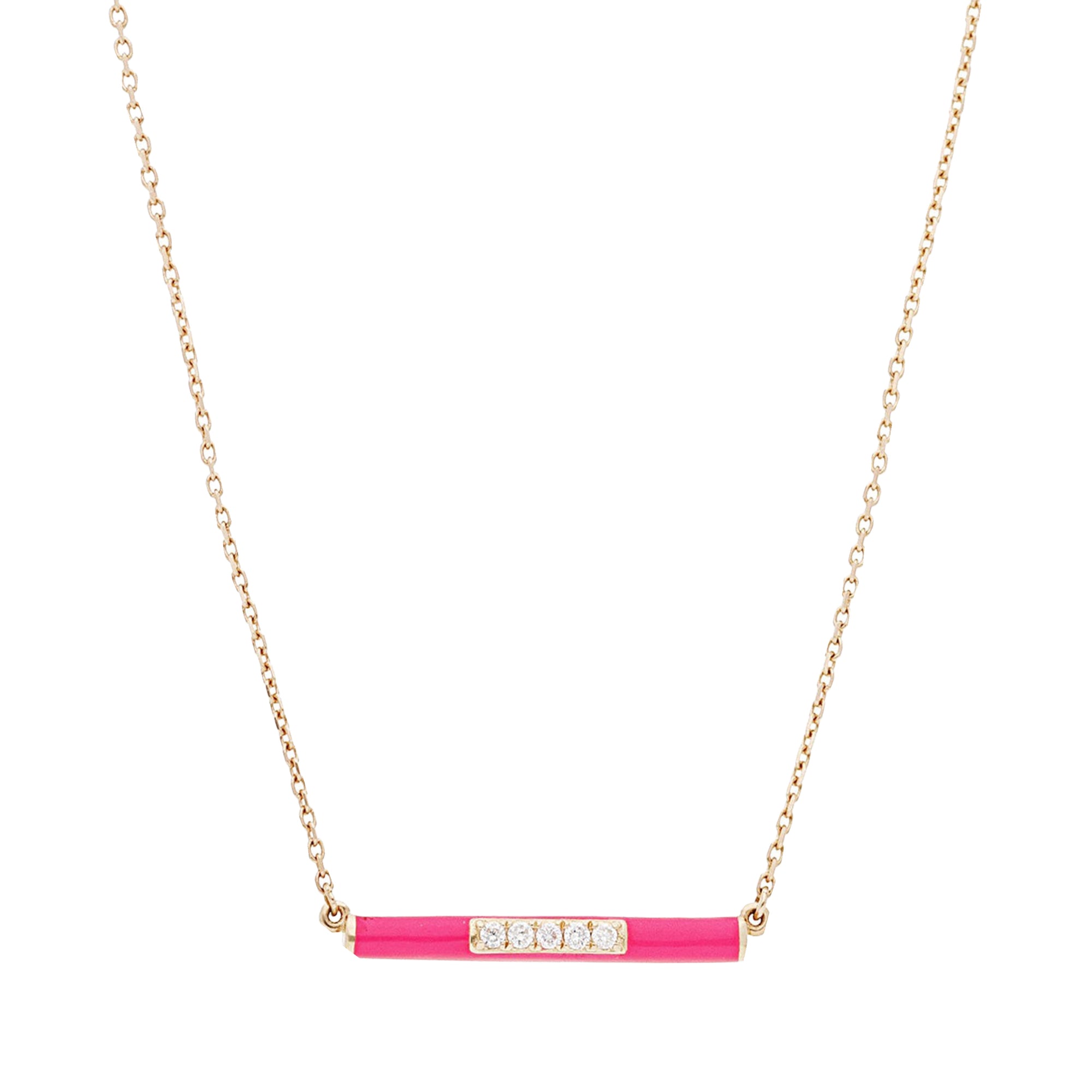 14K pink gold necklace set with diamonds - Pink