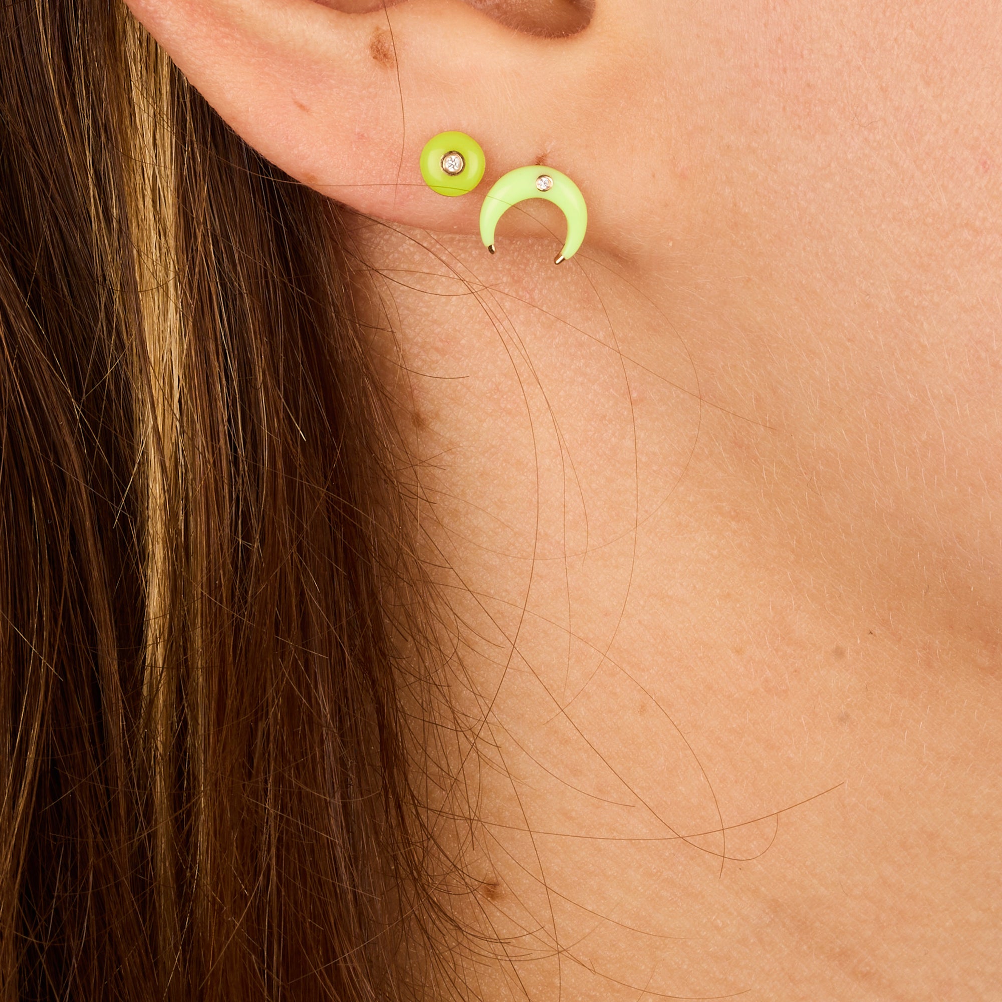 Jaune / Mono boucle Corne en Or rose 14K sertie de diamant - Jaune