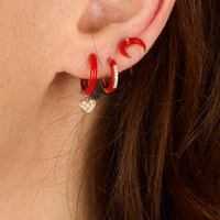 Rouge / Mono boucle Émail en Or rose 14K sertie de diamants - Rouge