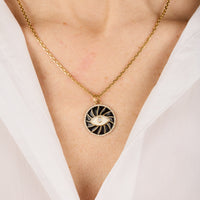 Blanc / Pendentif Rond Œil en Or jaune 14K serti de diamants - Blanc