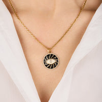 Round Eye Pendant in 14K Yellow Gold set with Diamonds - Black