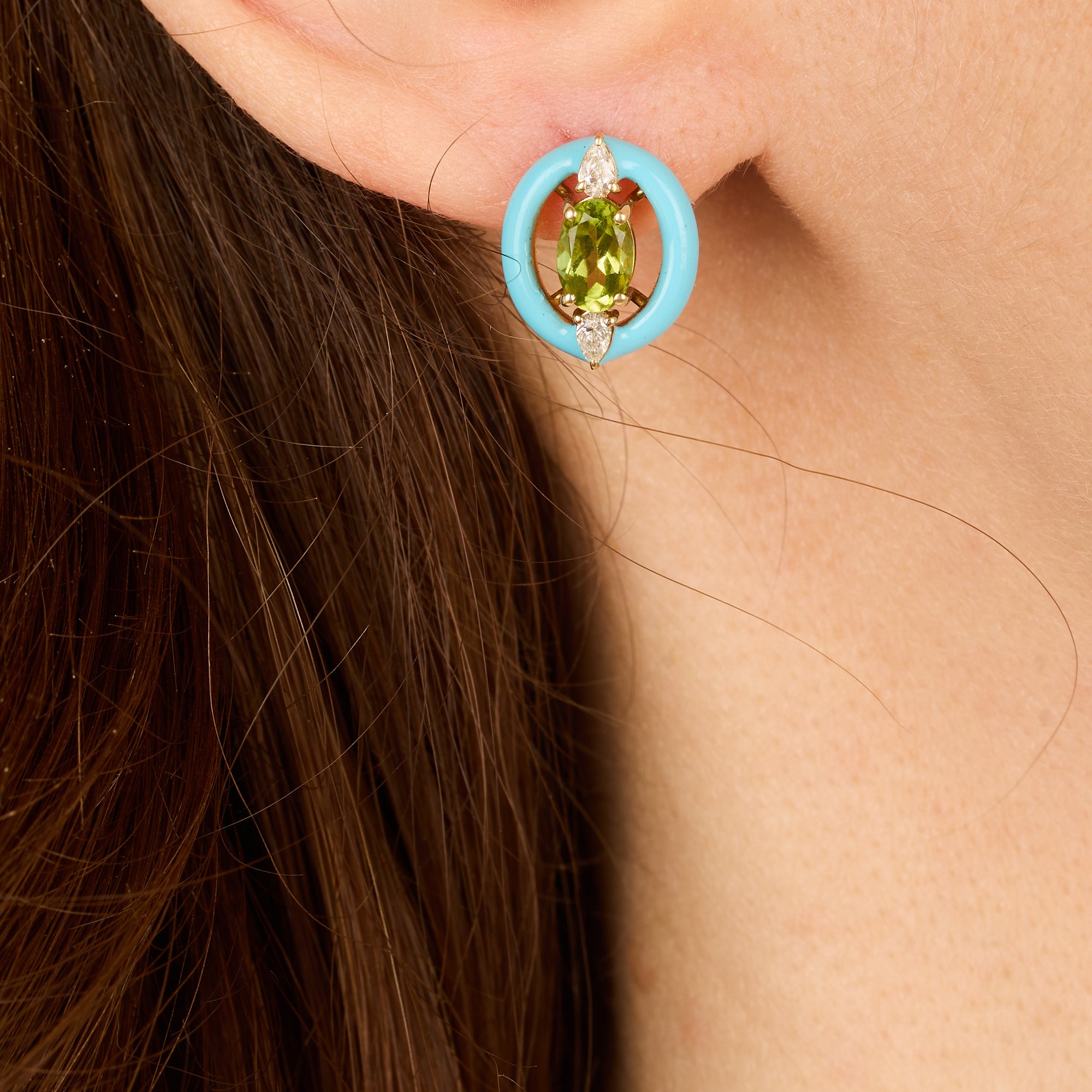 ? / Boucles d'oreilles en Or jaune 14K & Péridots serties de diamants - ?