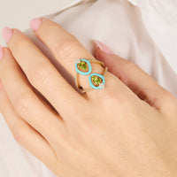Bleu / Bague en Or jaune 14K & Péridots sertie de diamants - Bleu
