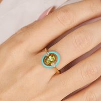 Bleu / Bague en Or jaune 14K & Péridot sertie de diamants - Bleu