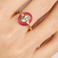 Rouge / Bague en Or jaune 14K & Aquamarines sertie de diamants - Rouge