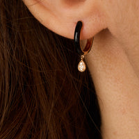 Noire / Mono boucle Créole Poire en Or rose 14K sertie de diamants - Noire