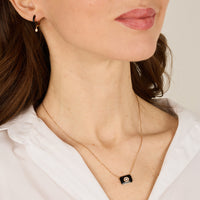 Noir / Collier Art Déco Square en Or rose 14K serti de diamants - Noir