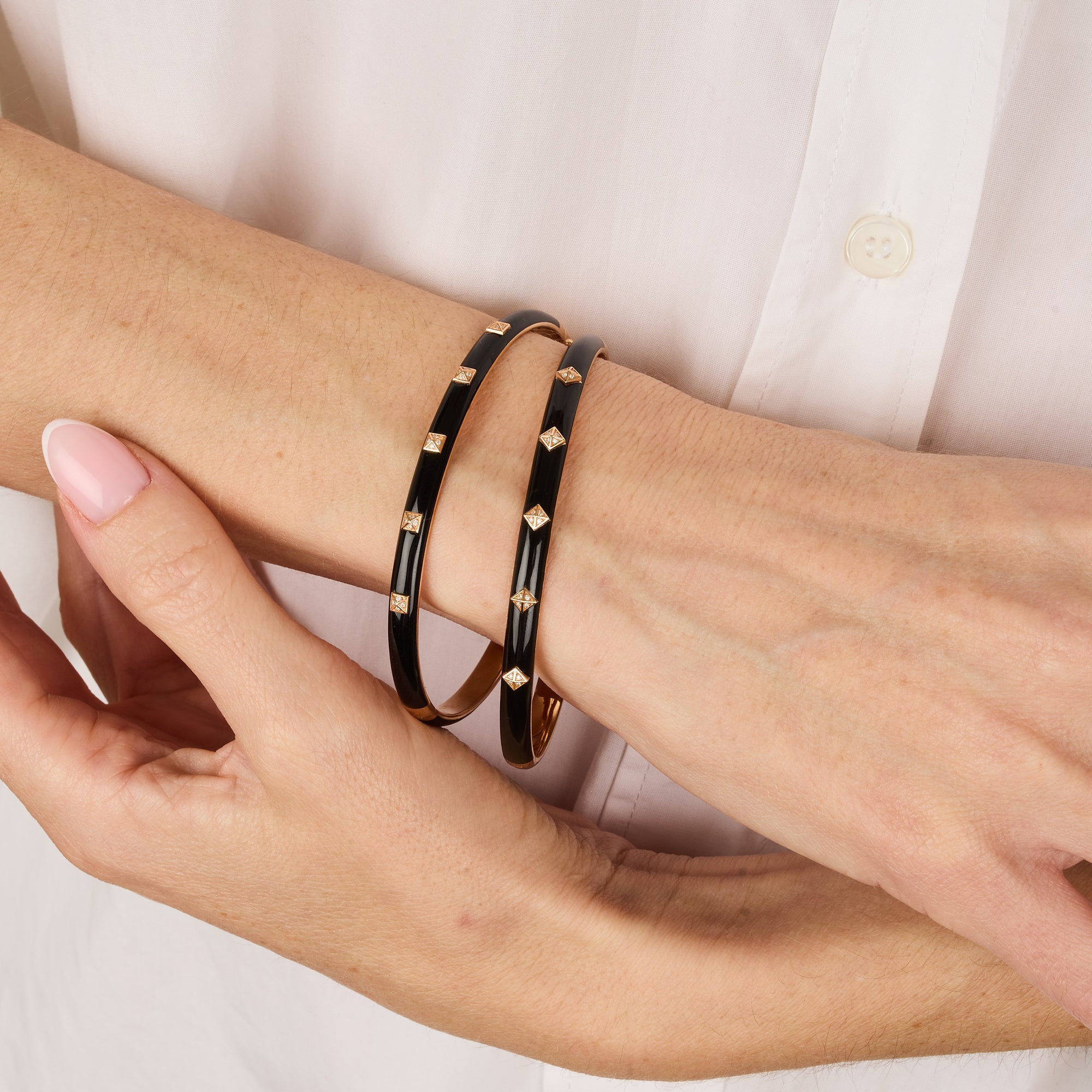 Noir / Jonc 5 motifs en Or rose 14K serti de diamants - Noir
