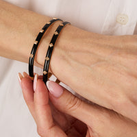 Noir / Jonc 5 motifs en Or rose 14K serti de diamants - Noir