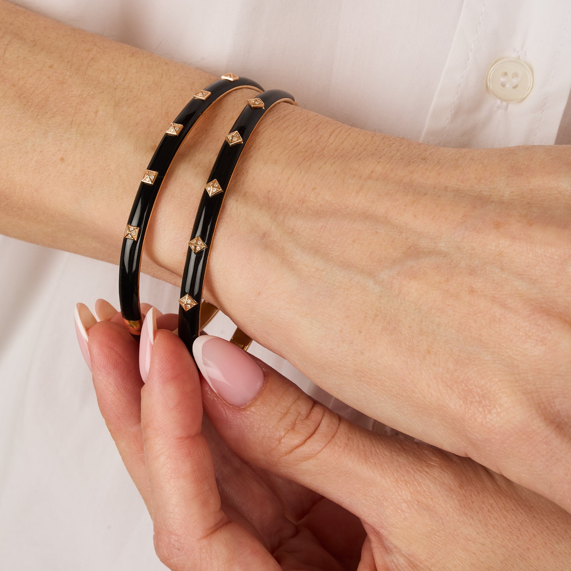Noir / Jonc 5 motifs en Or rose 14K serti de diamants - Noir