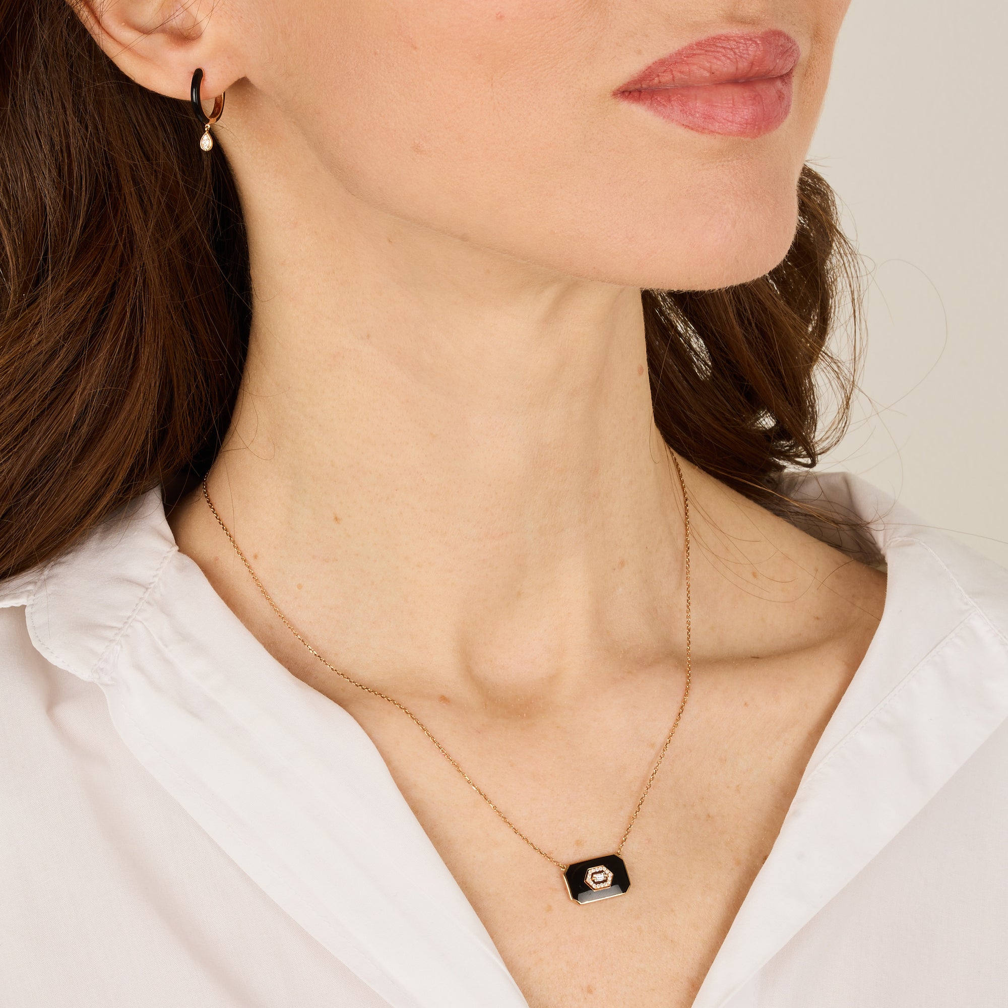 Noire / Mono boucle Créole Poire en Or rose 14K sertie de diamants - Noire