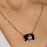 Noir / Collier Art Déco Square en Or rose 14K serti de diamants - Noir