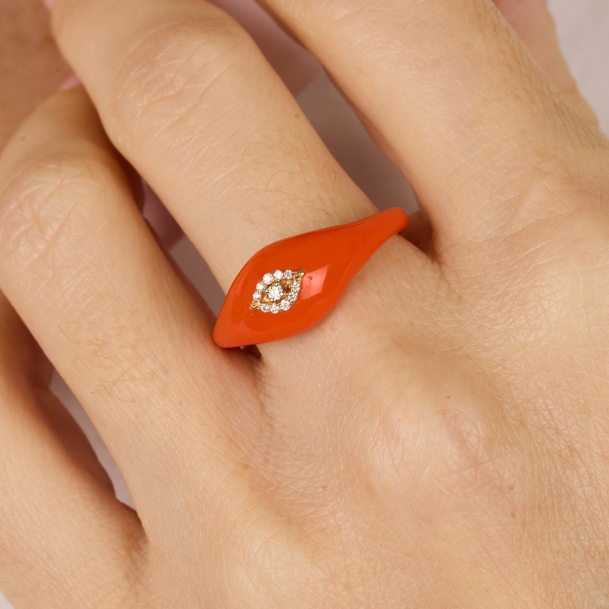 Orange / Bague Œil en Or rose 14K sertie de diamants - Orange