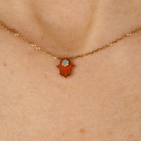 Corail / Collier Main en Or rose 14K serti de diamant - Corail