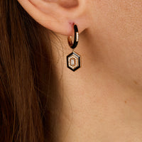 Noir / Mono boucle Créole Hexagone Marbella en Or rose 14K sertie de diamants - Noir