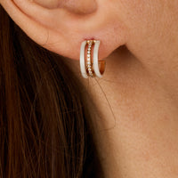 Blanche / Mono boucle Créole Double en Or rose 18K sertie de diamants - Blanche