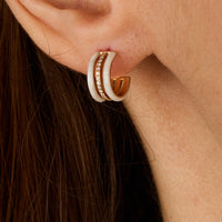 Blanche / Mono boucle Créole Double en Or rose 18K sertie de diamants - Blanche