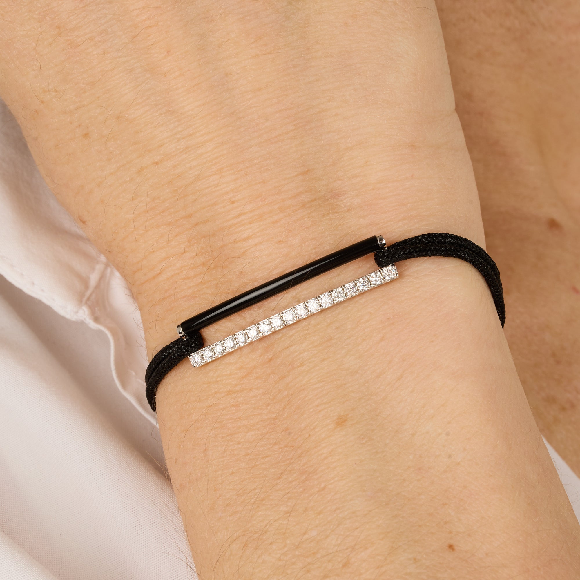 Noir / Bracelet Cordon Rectangle en Or blanc 14K serti de diamants - Noir