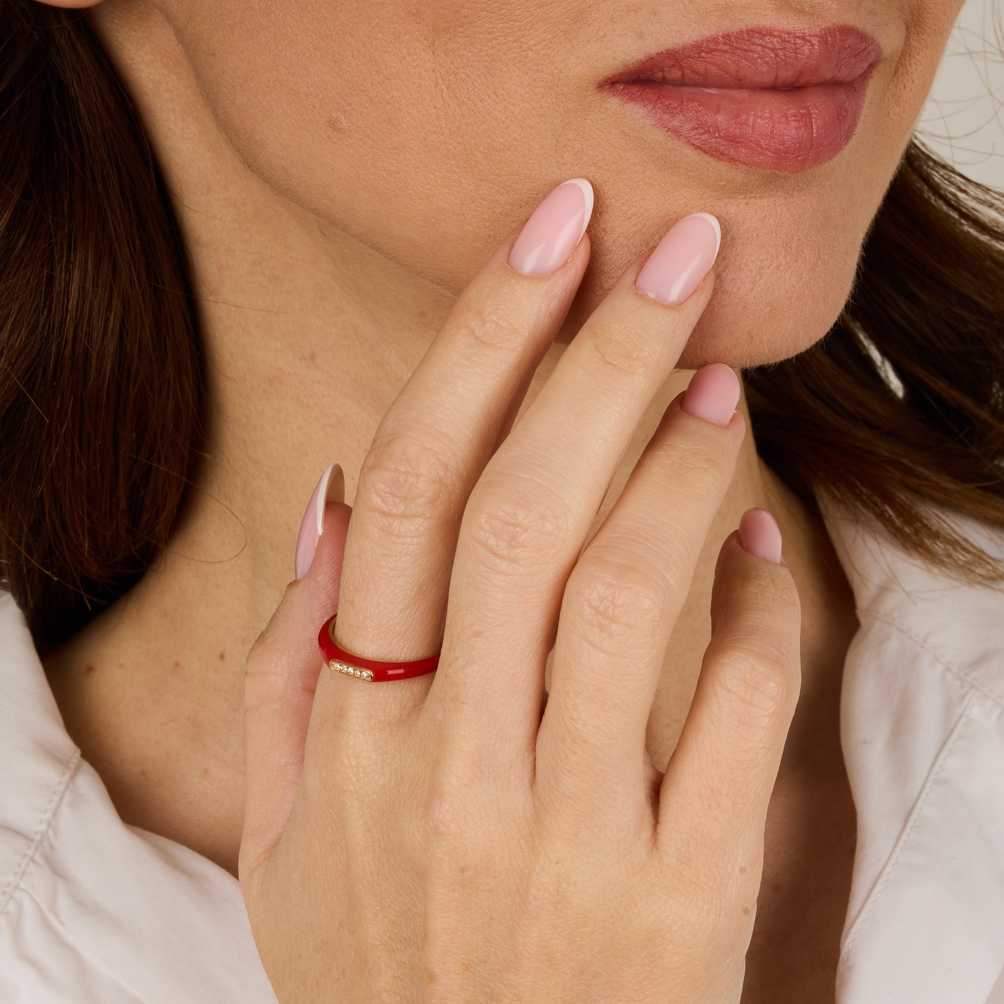 Rouge / Bague Jonc en Or rose 14K sertie de diamants - Rouge