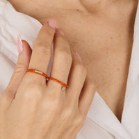 Corail / Bague Jonc en Or rose 14K sertie de diamants - Corail