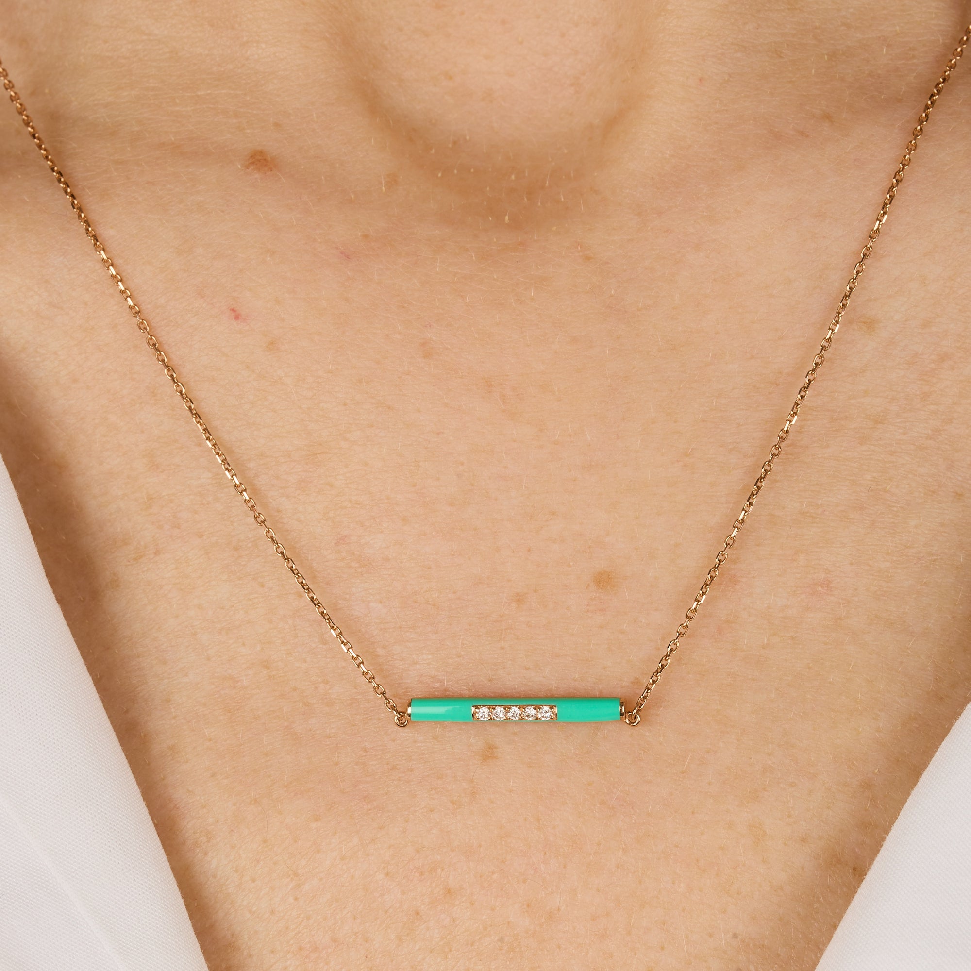 Vert / Collier Émail en Or rose 14K serti de diamants - Vert
