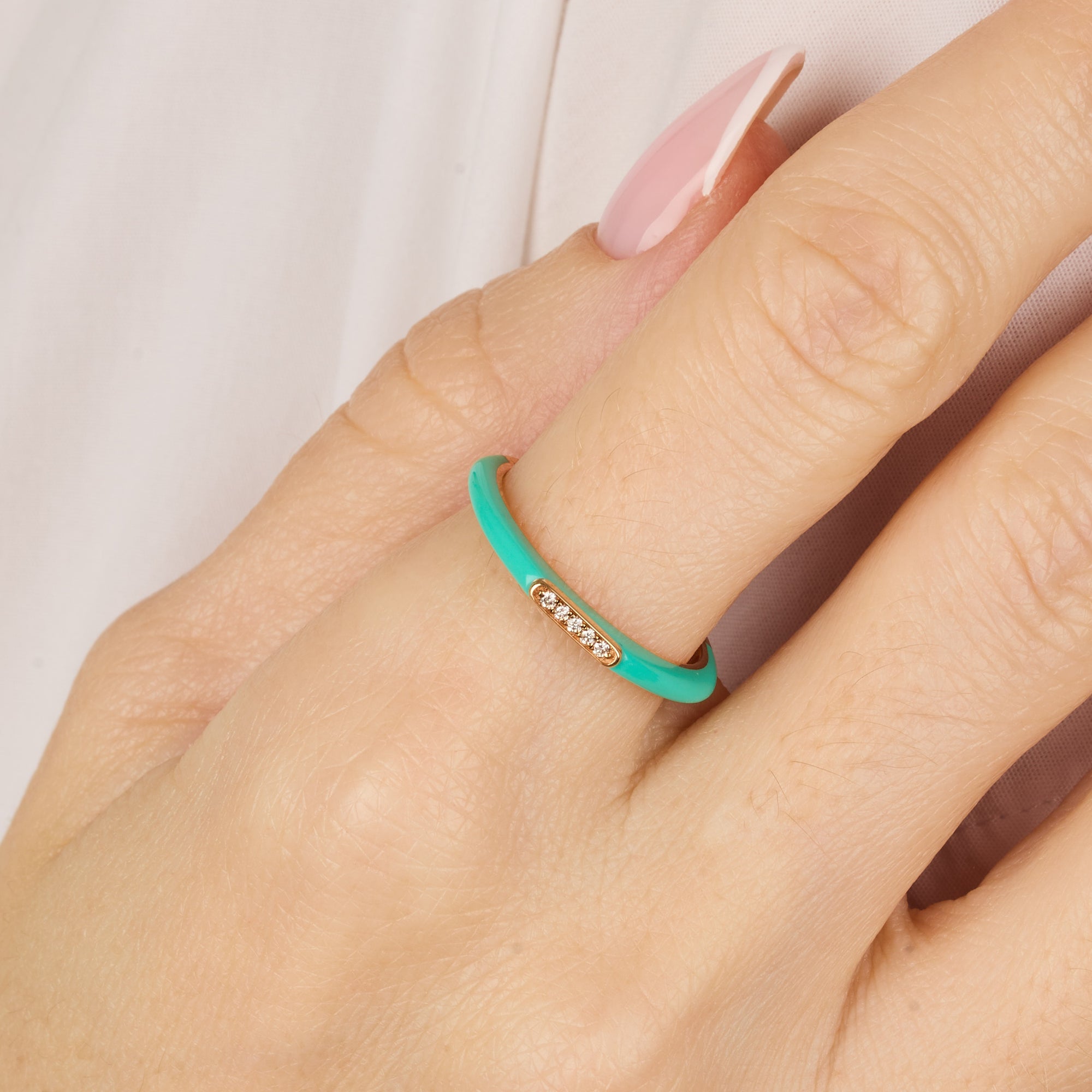 Vert / Bague Jonc en Or rose 14K sertie de diamants - Vert