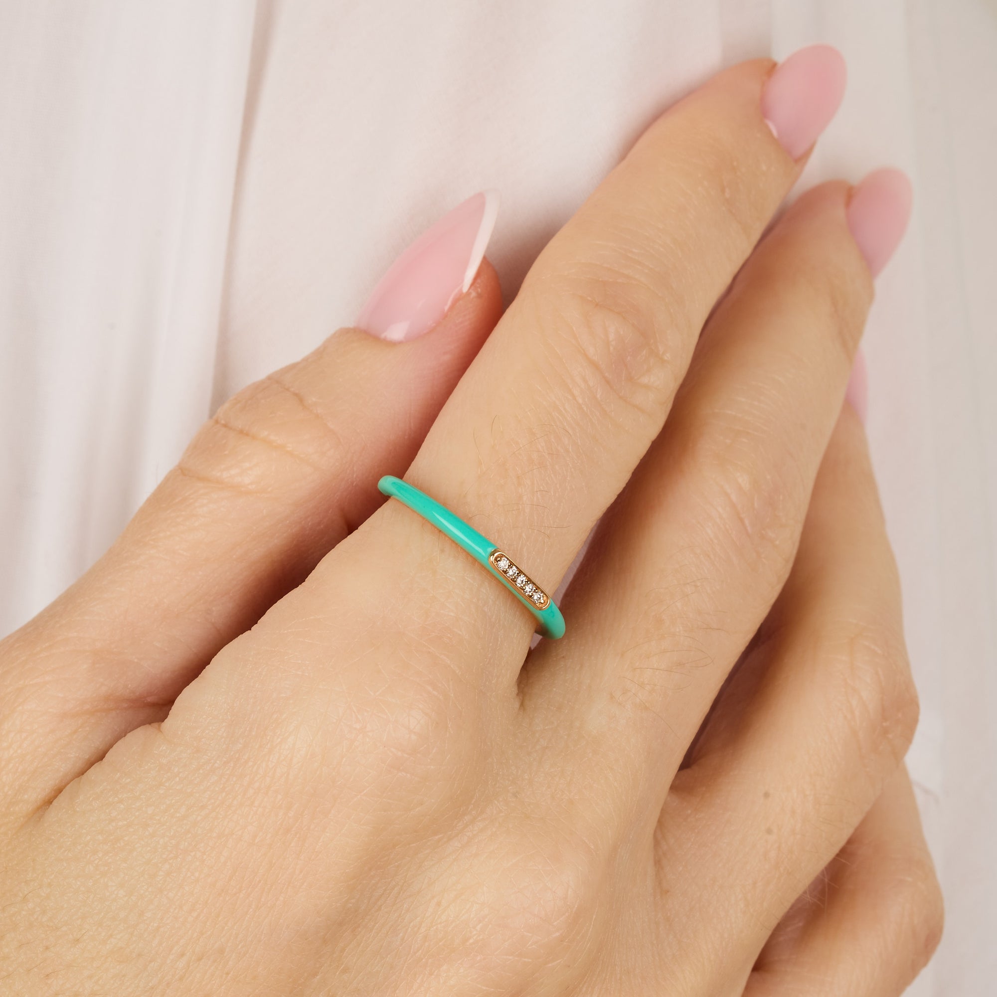 Vert / Bague Jonc en Or rose 14K sertie de diamants - Vert
