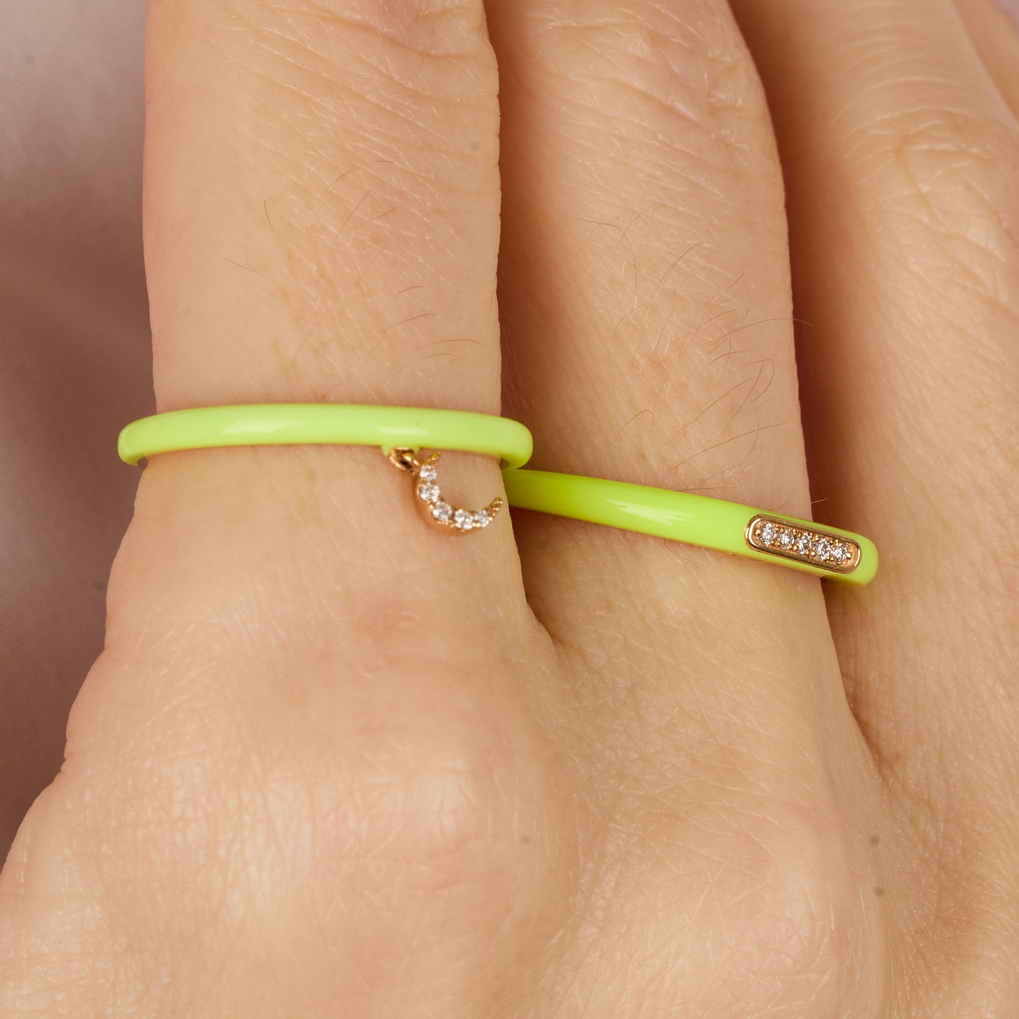 Jaune / Bague Jonc en Or rose 14K sertie de diamants - Jaune
