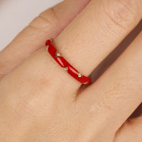 Rouge / Bague 7 motifs en Or rose 14K sertie de diamants - Rouge