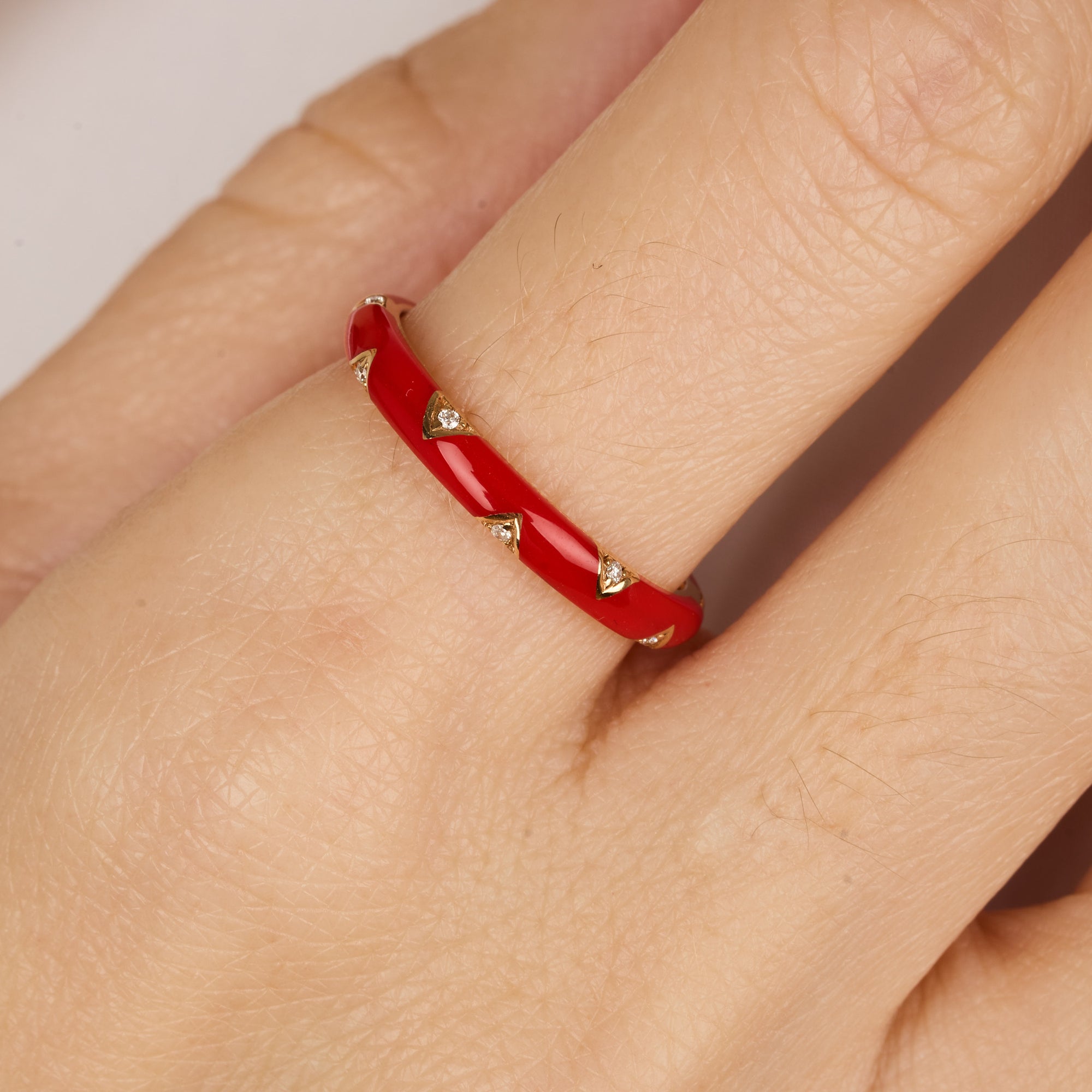 Rouge / Bague 7 motifs en Or rose 14K sertie de diamants - Rouge