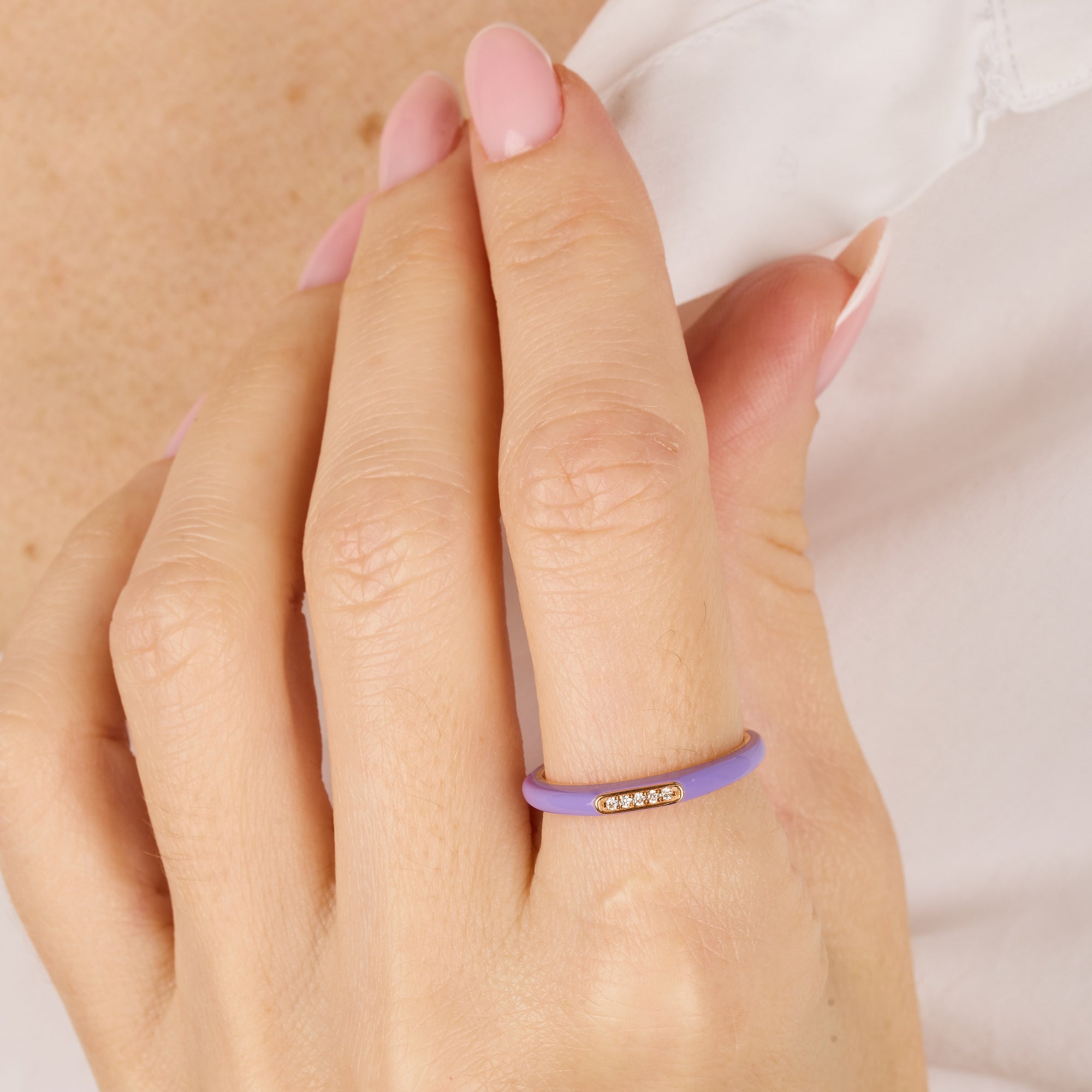 Lilas / Bague Jonc en Or rose 14K sertie de diamants - Lilas
