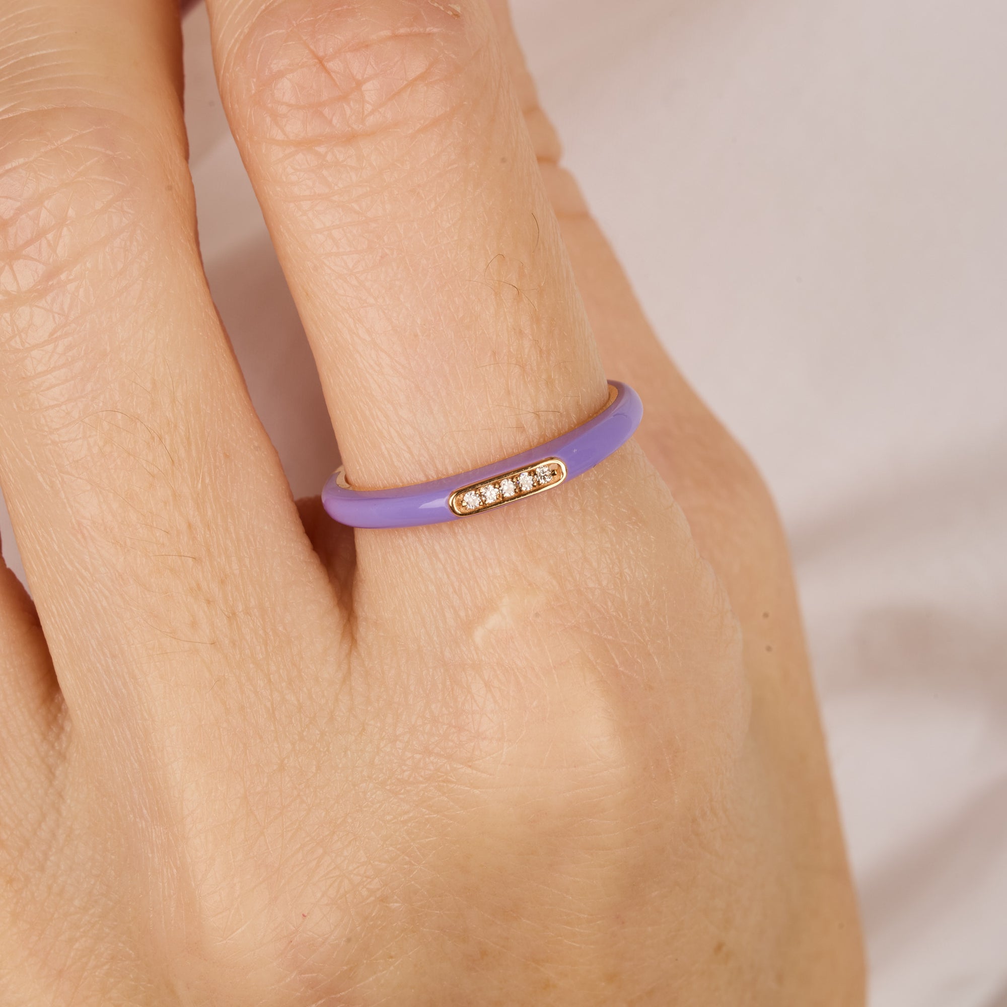 Lilas / Bague Jonc en Or rose 14K sertie de diamants - Lilas