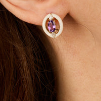 ? / Boucles d'oreilles en Or jaune 14K & Améthystes serties de diamants - Violet