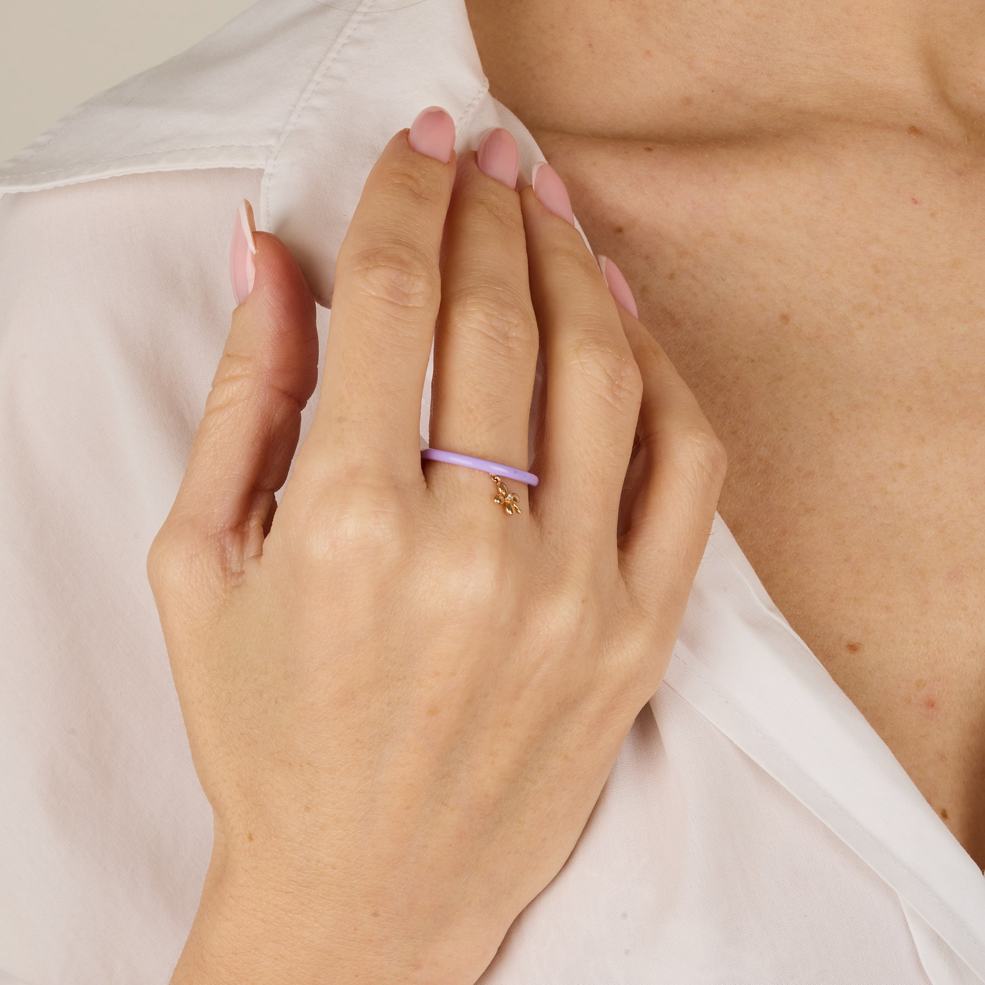 Lilas / Bague Trèfle en Or rose 14K sertie de diamant - Lilas