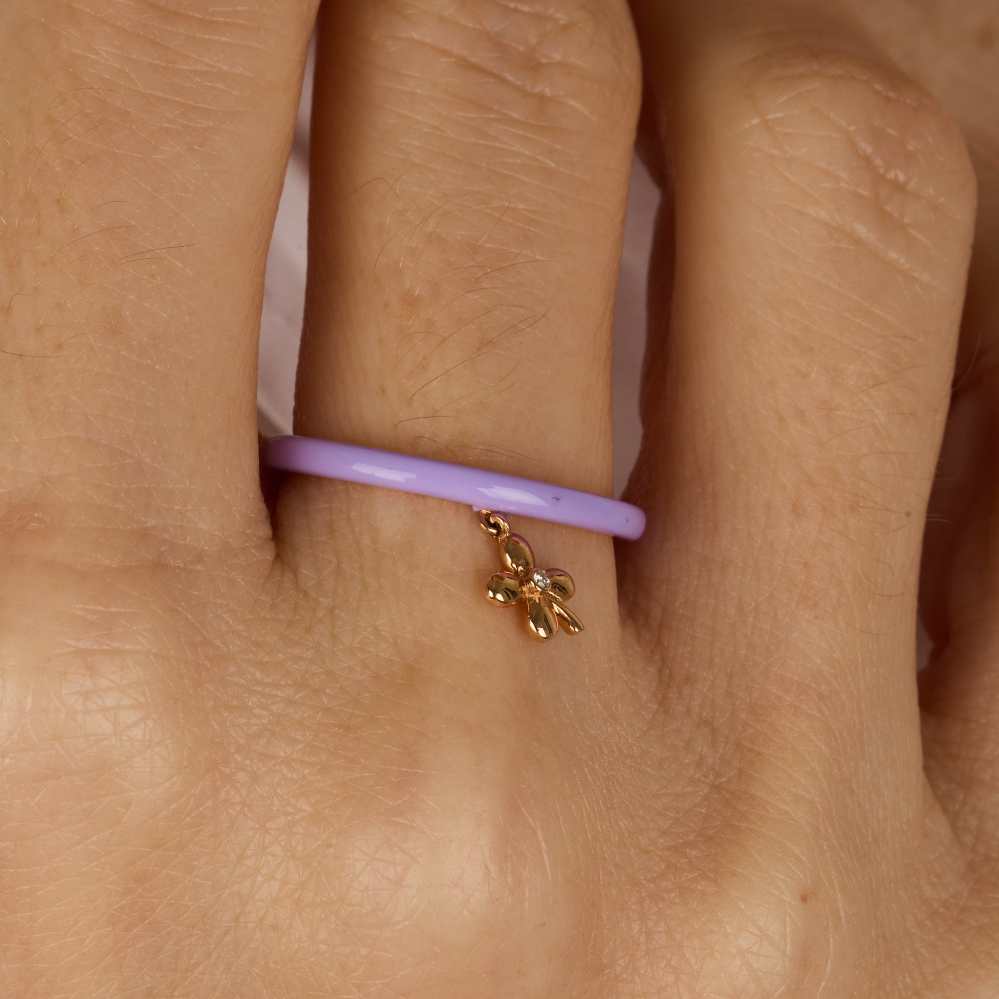 Lilas / Bague Trèfle en Or rose 14K sertie de diamant - Lilas