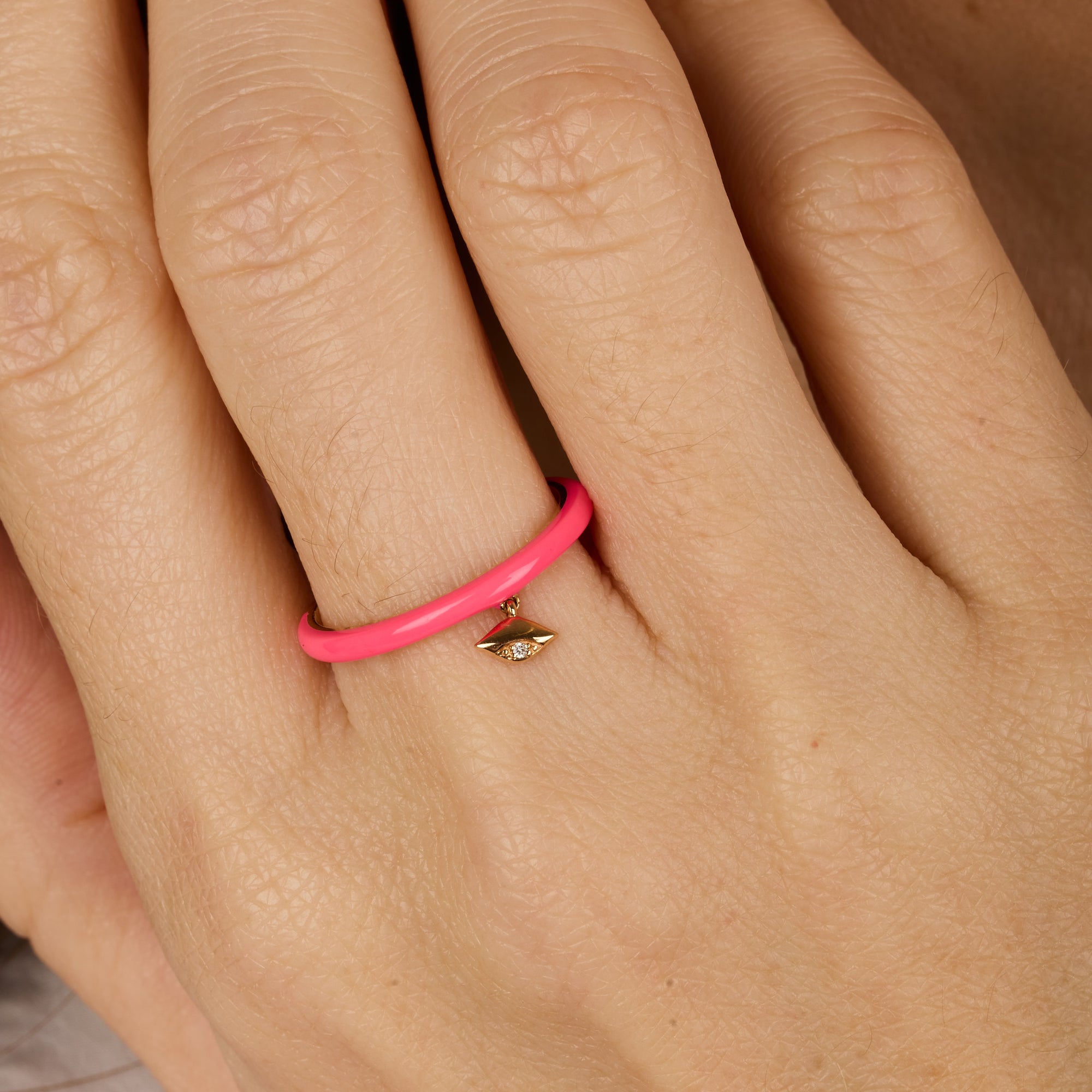 Rose / Bague Œil en Or rose 14K sertie de diamants - Rose