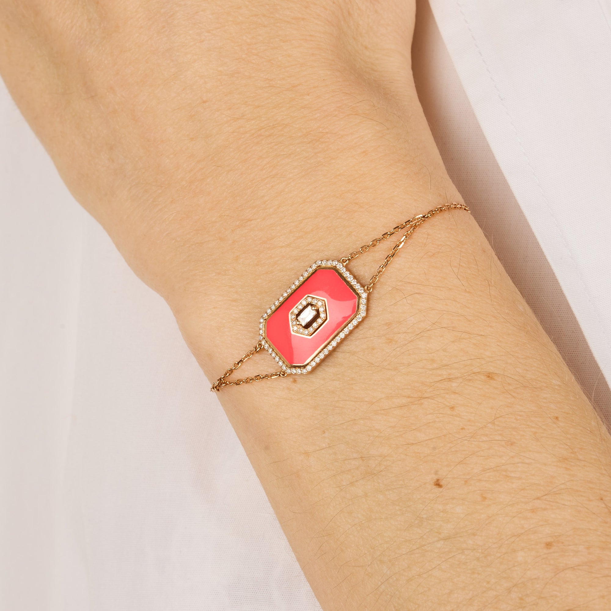 Rose / Bracelet Art Déco Square en Or rose 14K serti de diamants - Rose