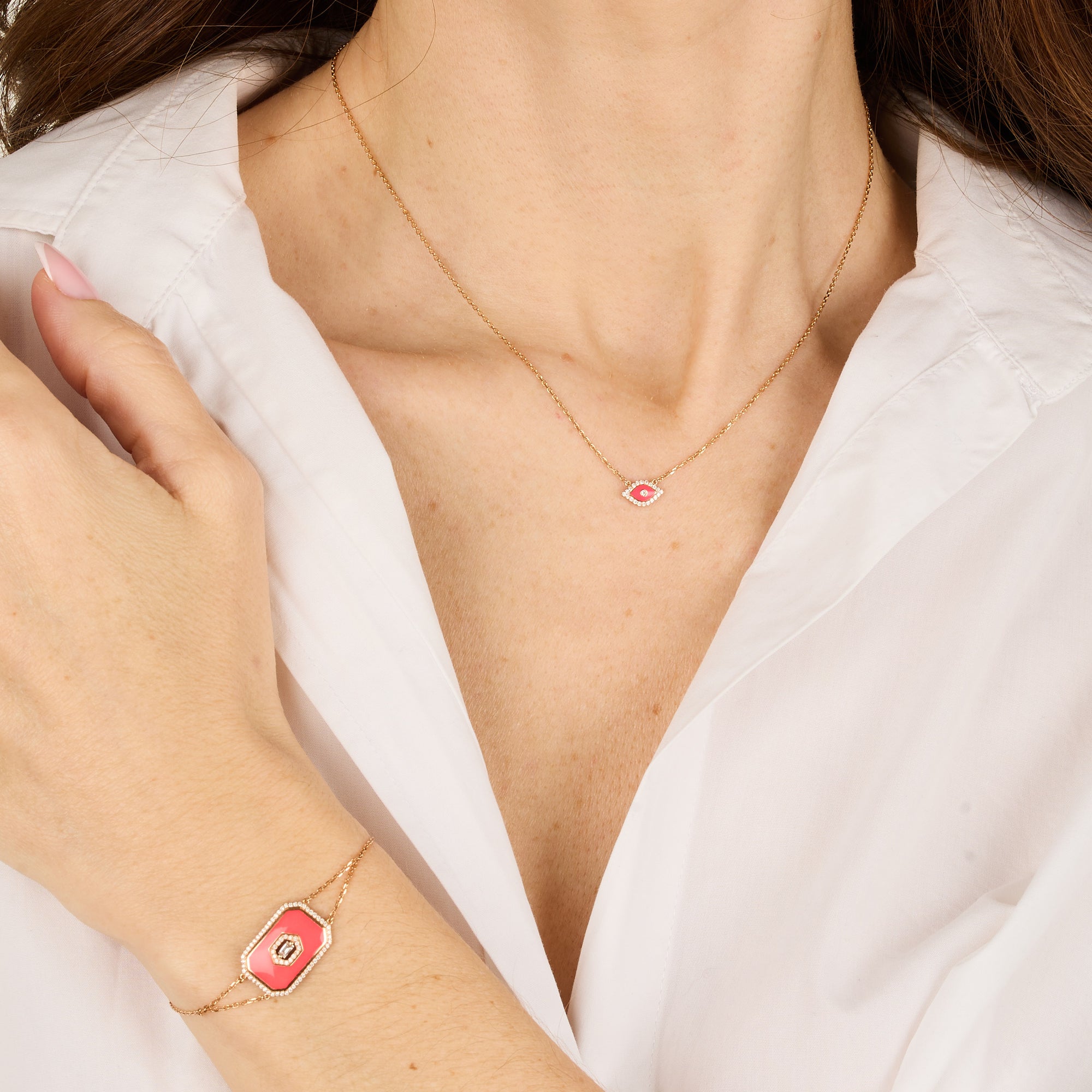 Rose / Bracelet Art Déco Square en Or rose 14K serti de diamants - Rose