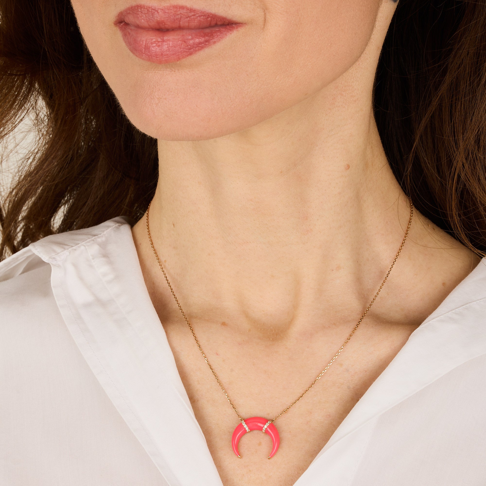 Rose / Collier Corne en Or rose 14K serti de diamants - Rose