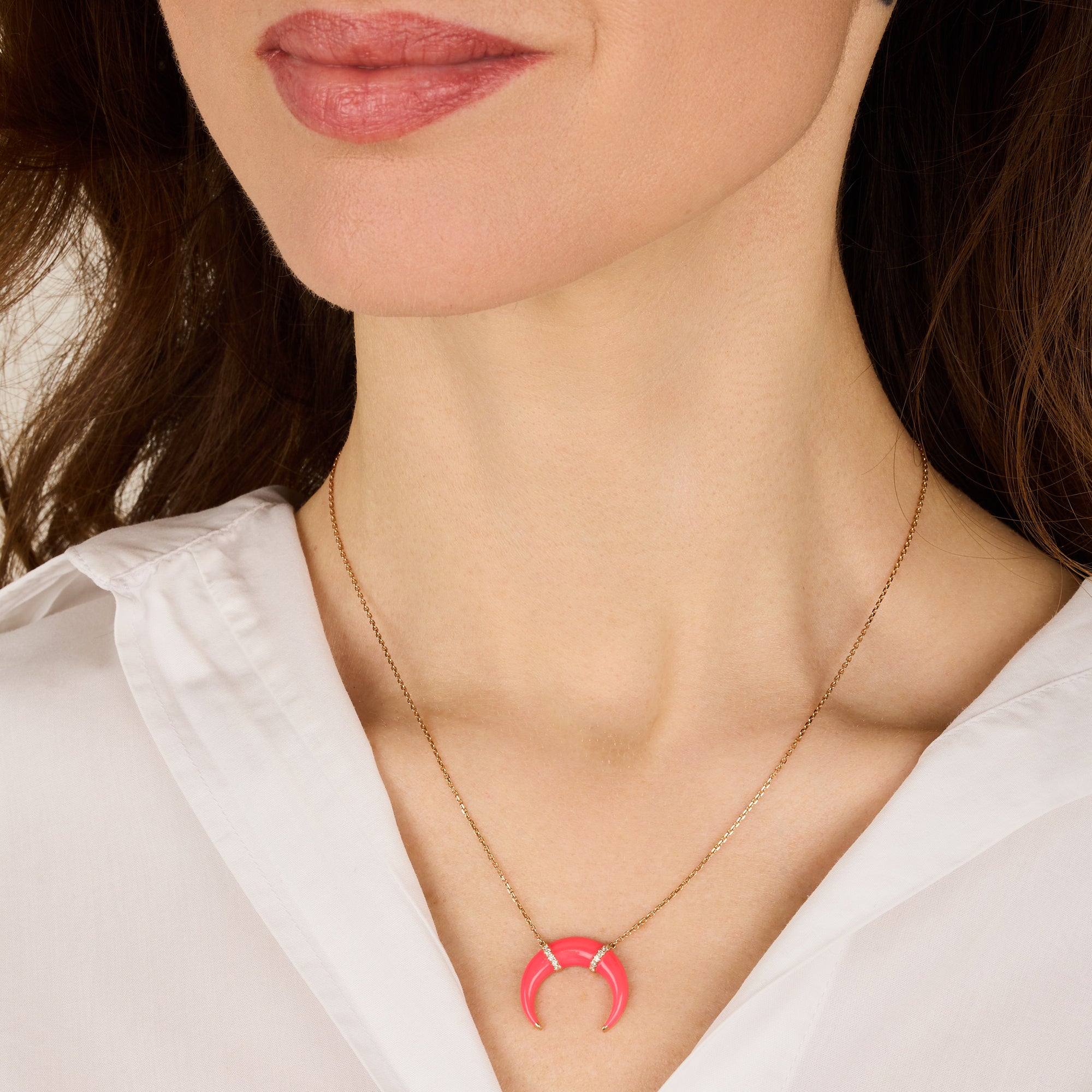 Collier Corne en Or rose 14K serti de diamants - Rose