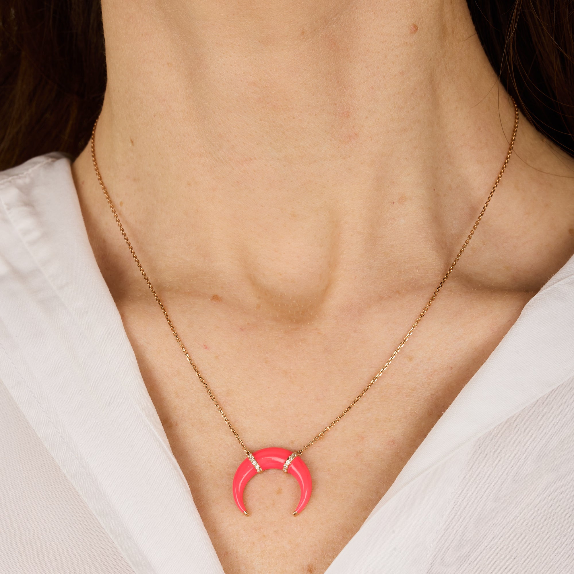 Rose / Collier Corne en Or rose 14K serti de diamants - Rose