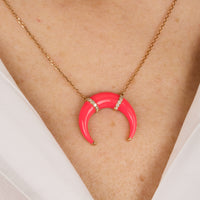 Rose / Collier Corne en Or rose 14K serti de diamants - Rose