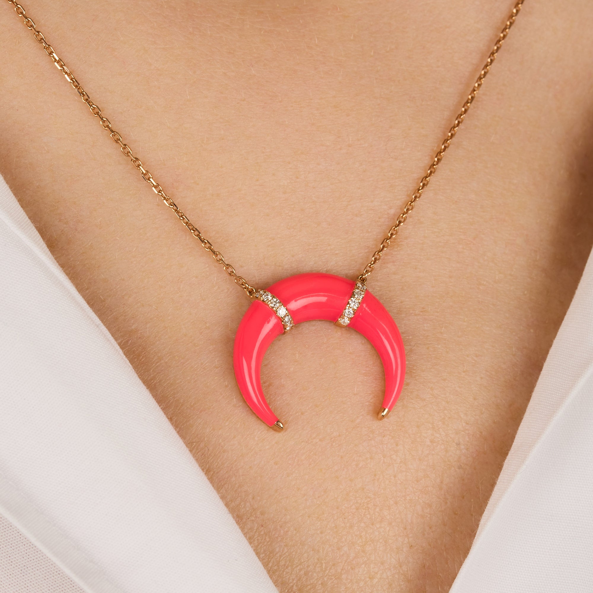 Collier Corne en Or rose 14K serti de diamants - Rose