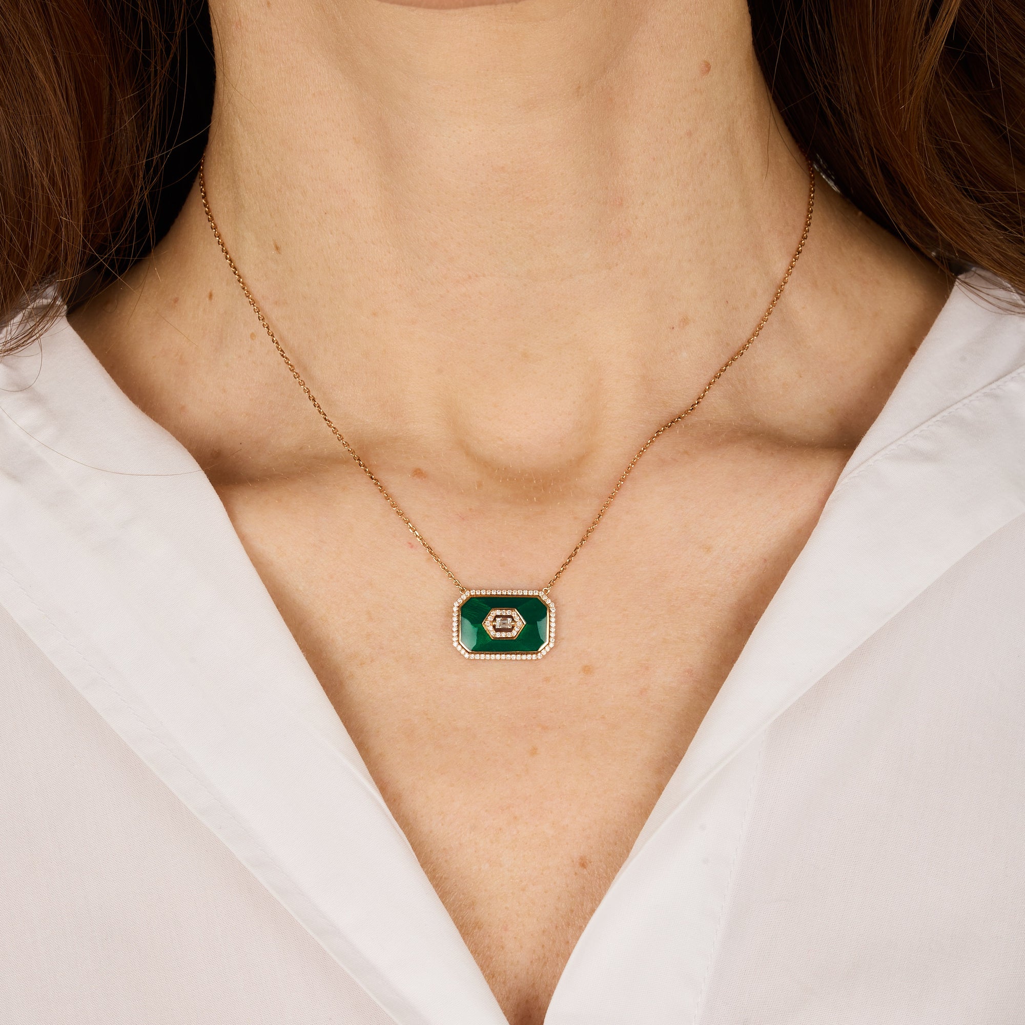 Vert / Collier Art Déco Marbella en Or rose 14K serti de diamants - Vert