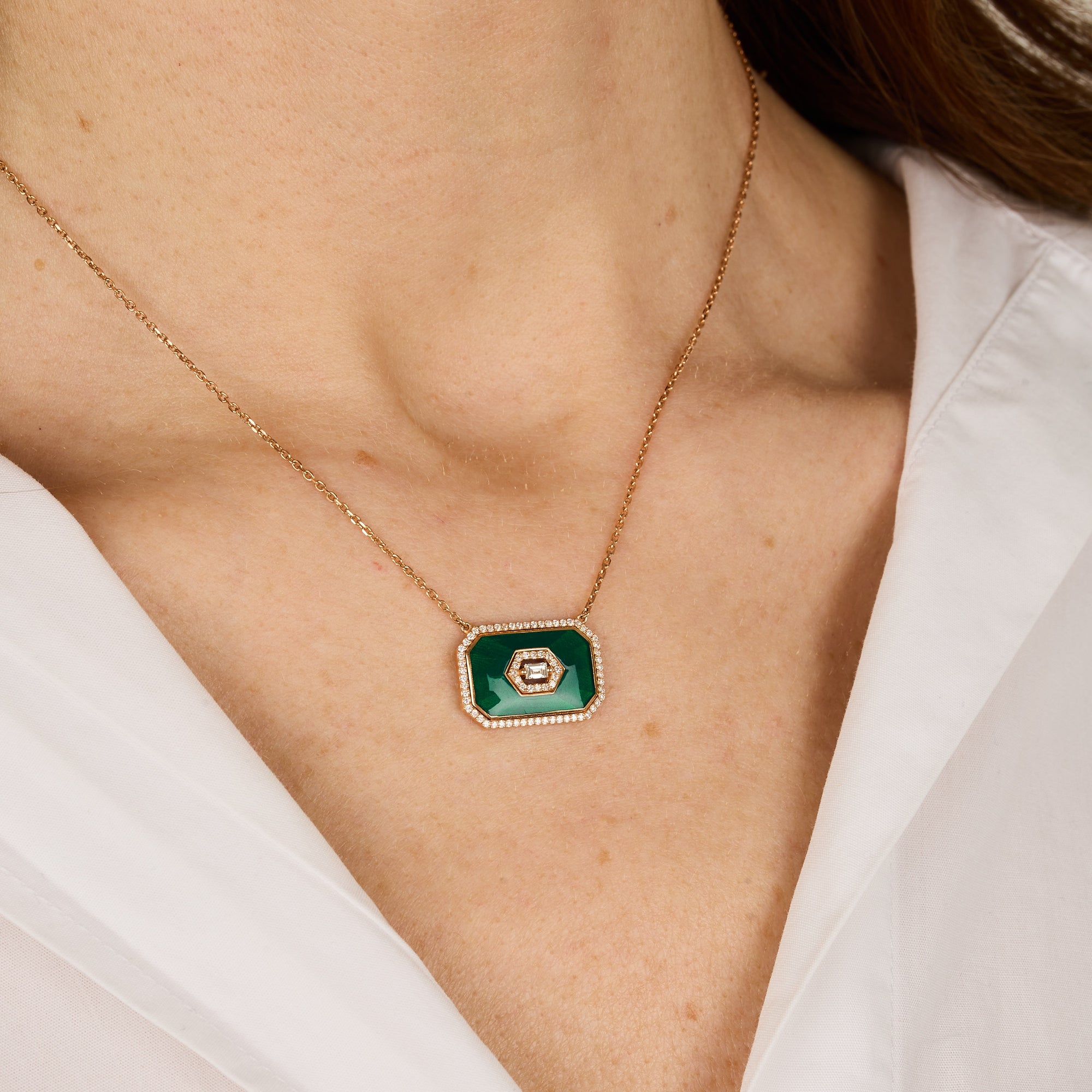 Vert / Collier Art Déco Marbella en Or rose 14K serti de diamants - Vert