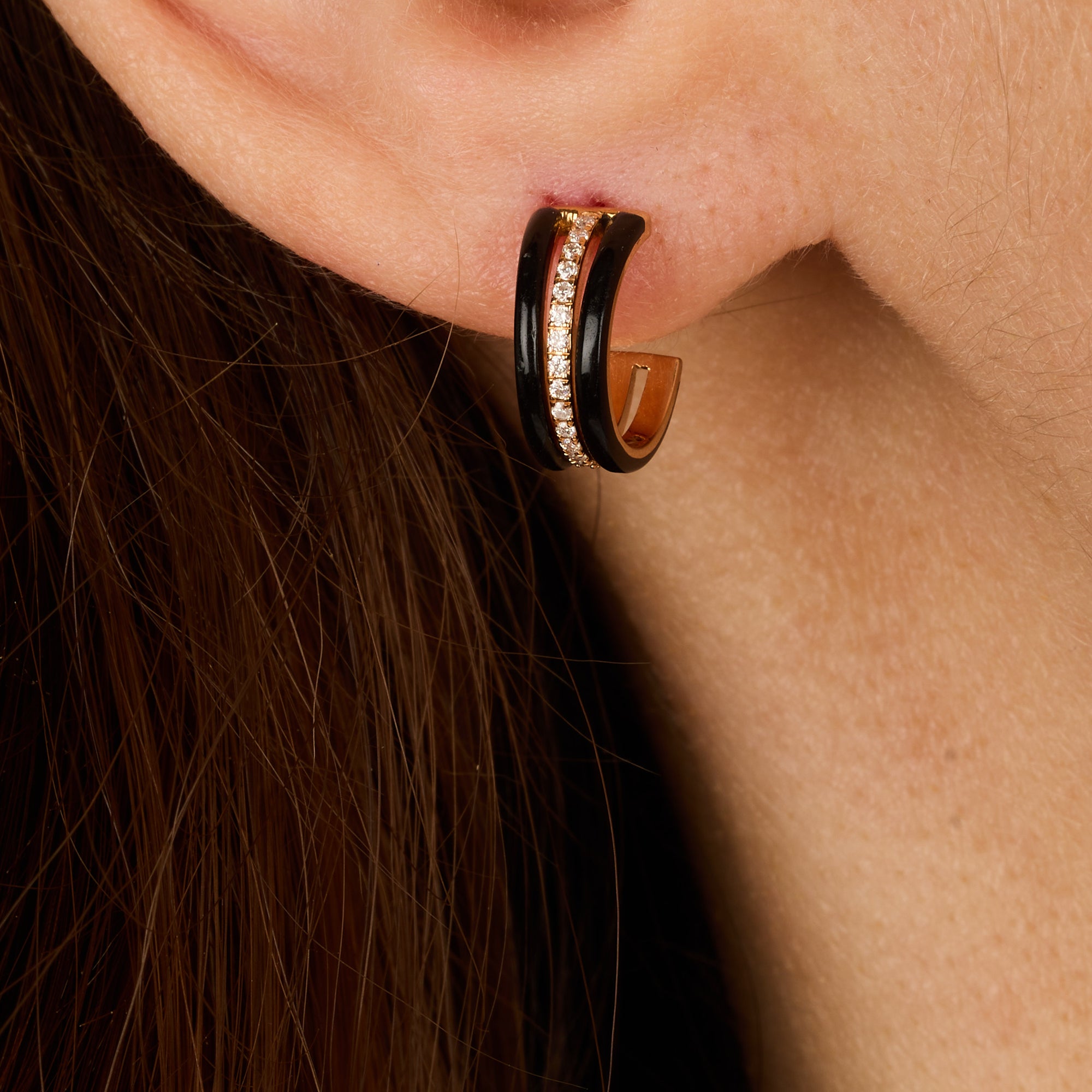 Noir / Mono boucle Double C Marbella en Or rose 14K serti de diamants - Noir